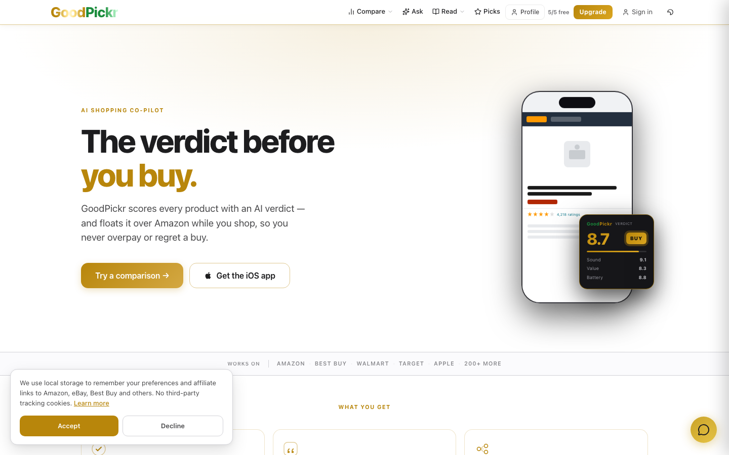 GoodPickr — AI product comparison engine